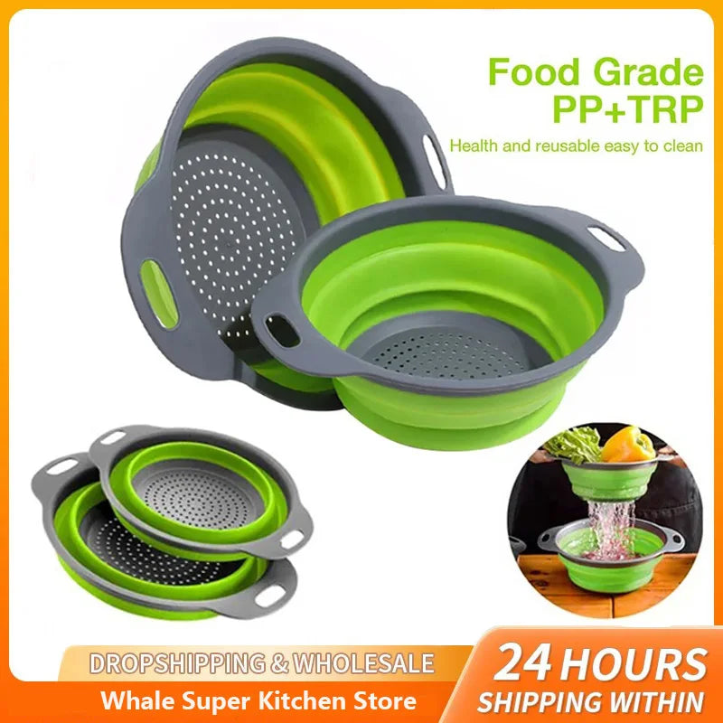 Silicone Folding Drain Basket Fruit Vegetable Washing Basket Foldable Strainer Colander Collapsible Drainer Kitchen Storage…