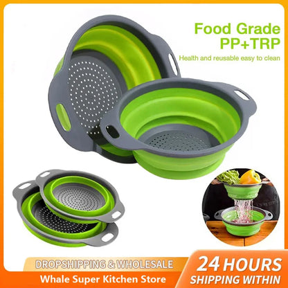 Silicone Folding Drain Basket Fruit Vegetable Washing Basket Foldable Strainer Colander Collapsible Drainer Kitchen Storage…