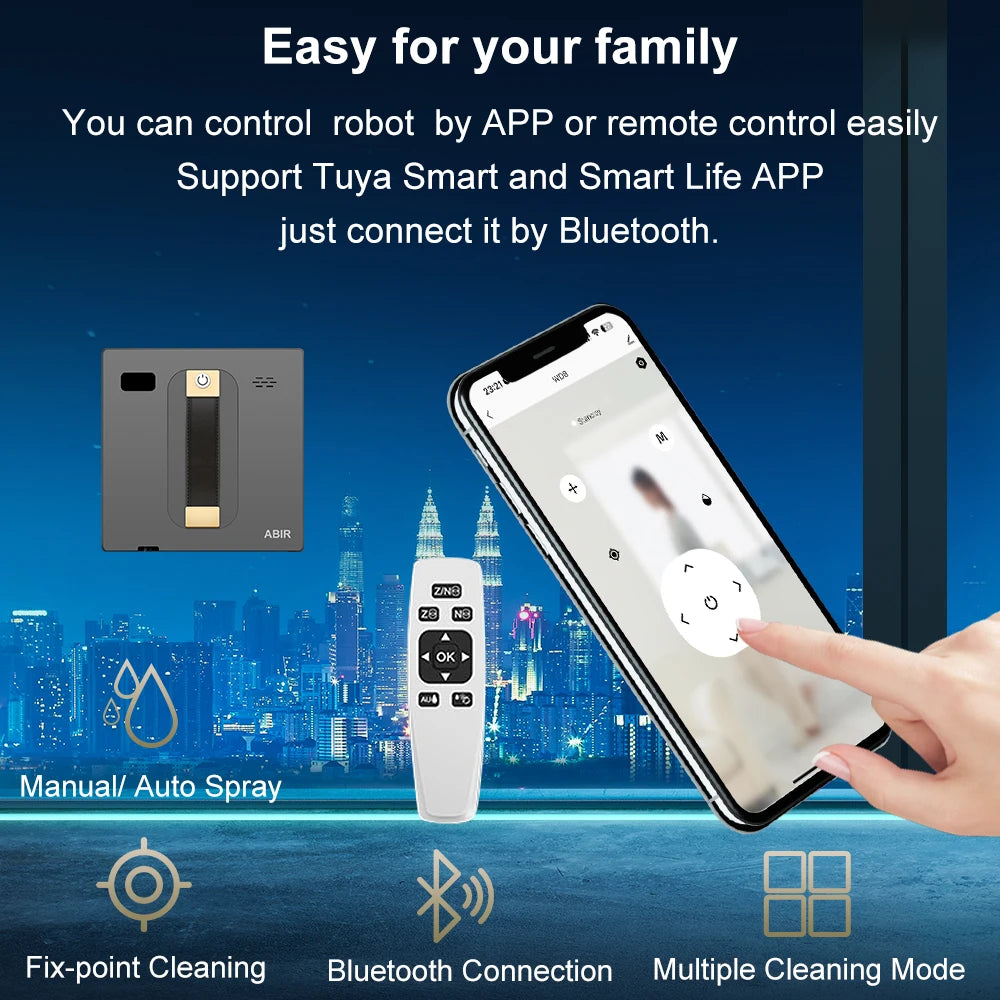 ABIR WD8 Robot Window Vacuum Cleaner,Dual Water Spray,Laser Sensor,Smart Home Glass Wall Wet Dry Cleaning ,APP&Remote Contro…