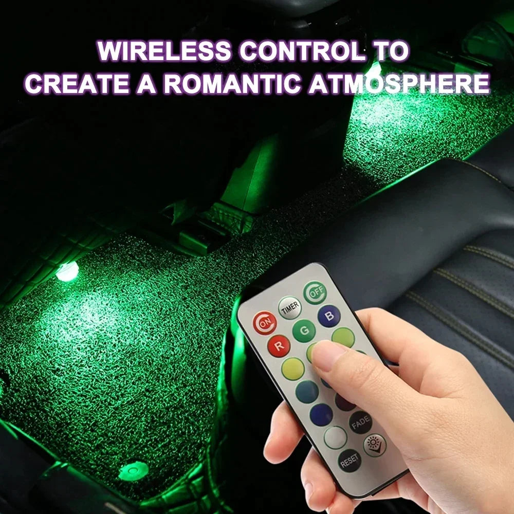Wireless Adhesive LED Car Interior Ambient Light Remote Control Decor Auto Roof Foot Atmosphere Lamp Bicycle Tail Light - im…