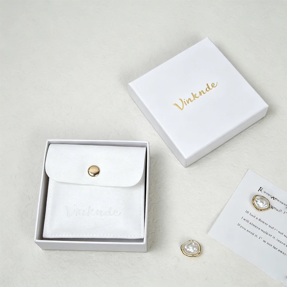 24/50/100Set Personalized Logo 9x9x3cm Jewelry Paper Box With 8x8cm Microfiber Snap Bag Jewellery Earrings Rings Brooch Boxe…