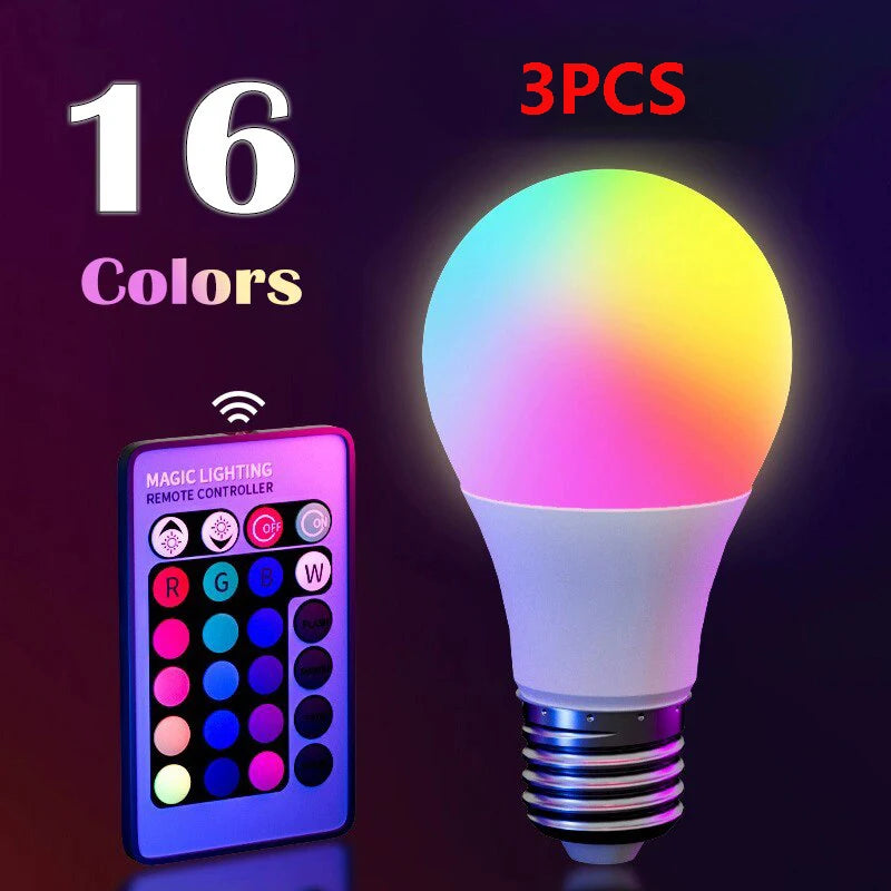16 Colors RGB Bulb LED Multicolor Bulb E27 220V Household Lighting Dimmable 24 Key Remote Control Smart Lamp Atmosphere Ligh…