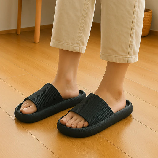 EVA Thick Sole 4cm Beach Slippers Cloud-Like Comfort Home Use Couple Height Increasing Indoor Solid Color Summer Sandals - i…