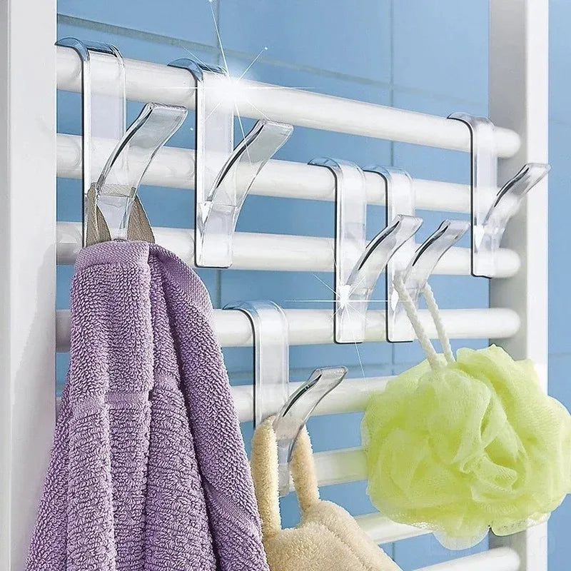 Kitchen Bathroom Hanger Clips Storage Racks White Clear Hanger Heated Towel Radiator Rail Clothes Scarf Hanger Hooks Holder…