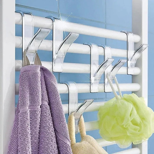 Kitchen Bathroom Hanger Clips Storage Racks White Clear Hanger Heated Towel Radiator Rail Clothes Scarf Hanger Hooks Holder…