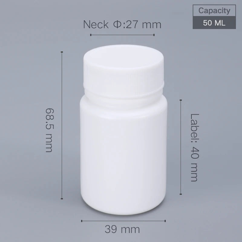 10pcs 20-200ml Plastic HDPE White Empty Seal Bottles, Refillable Pill Vials for Medicine, Capsule, Solid Powder, Reagent Sto…