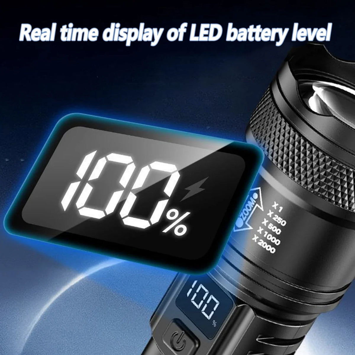 Rechargeable LED Flashlight Zoomable Torch with LCD Display 3 Modes Waterproof High Power Hand Light Outdoor Wilderness Camp…