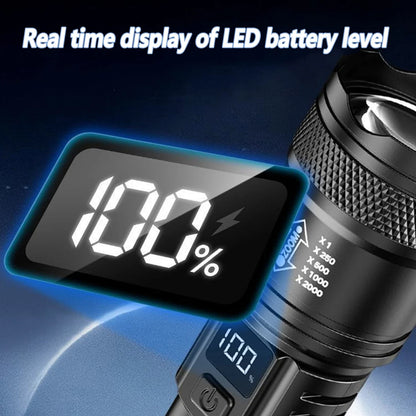 Rechargeable LED Flashlight Zoomable Torch with LCD Display 3 Modes Waterproof High Power Hand Light Outdoor Wilderness Camp…