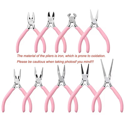 Cute Pink Color Handle Anti-slip Splicing and Fixing Jewelry Pliers Tools & Equipment Kit for DIY Jewelery Making Needlework…
