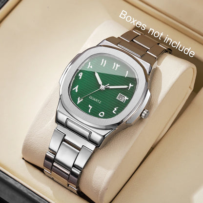 Luxury Men Business Watches Fashion Square Dial Stainless Steel Strap Quartz Watch with Calendar For Mens Clock（Without Box）…