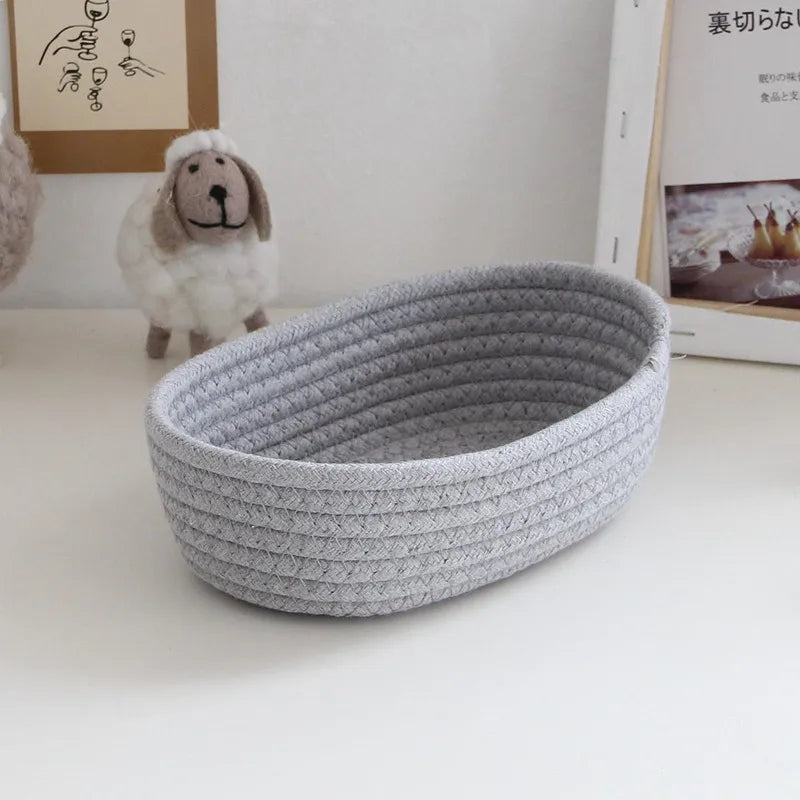 면 끈 수납함 Nordic Cotton Rope Woven Storage Baskets Organize Boxs Desktop Sundries Organize Basket Sundries Key Cosmetics Stora…