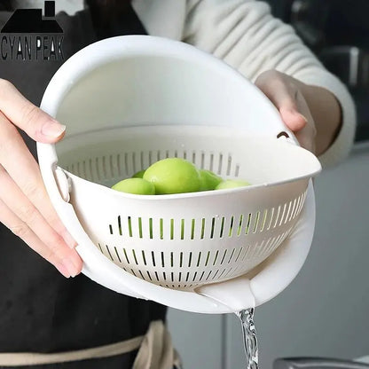 Kitchen Fruit Tray Removable Double Layer Fruit And Vegetable Basin Draining Basket Creative Household Rotating Washing Bask…