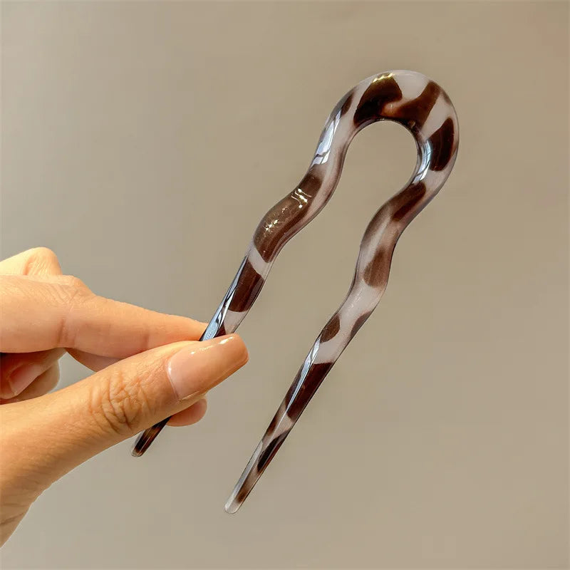 U-Shaped Hair Fork Fashion Tortoiseshell Acetate Acrylic Hairpin Geometric Headwear Hair Sticks Women Girls Hair Accessories…