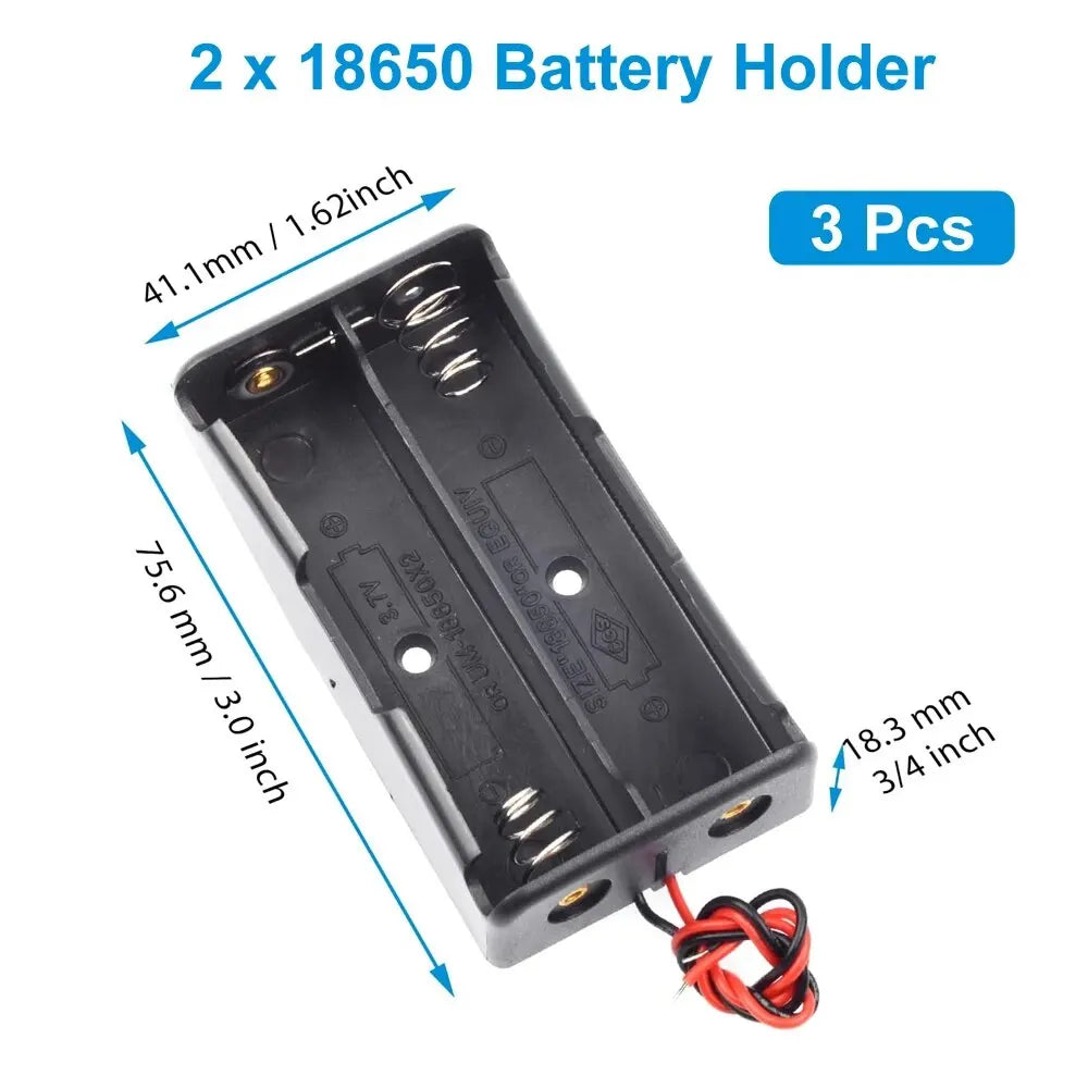 3pcs 18650 Battery Holder Box 1 Slot 3.7V Battery Storage Case 1/2/3/4 Cell Plastic Container with Connect Black Red Wires -…