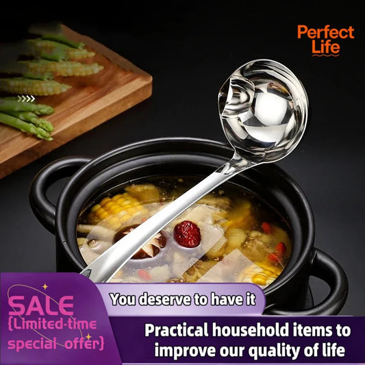 1/2Pcs Stainless Steel Soup Fat Oil Separator Ladles Skimmer Spoon Soup Colander for Kitchen with Heat Insulation Anti-scald…