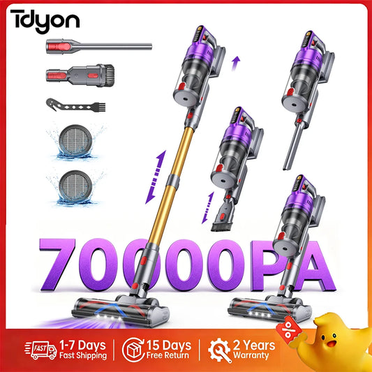 Tdyon Nova Wireless Cordless Vacuum Cleaner 680W High Power 70000PA Strong Suction Stick Vacuum Cleaner, 75 Minutes Long Wor…