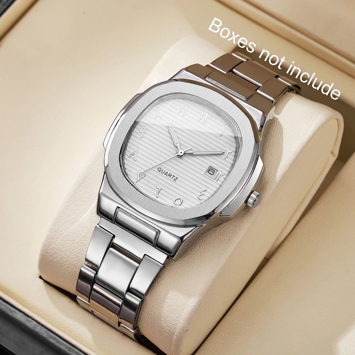 Luxury Men Business Watches Fashion Square Dial Stainless Steel Strap Quartz Watch with Calendar For Mens Clock（Without Box）…