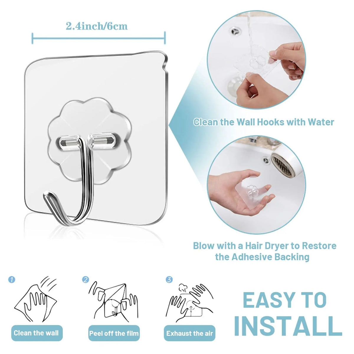 Waterproof and Oilproof Wall Hooks, Sticky Hooks for Kitchen Bathroom Shower Door Outdoor Wall Hanging Door Self-adhesive -…