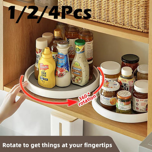1/4Pcs 360 Rotatable Anti Sliding Kitchen Condiment Rotatable Storage Rack Tableware Cabinet Round Multi Functional Storage…