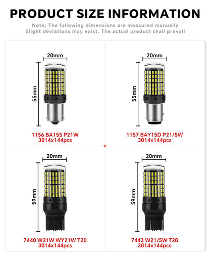 YiRui 2pcs 12-48V New LED Bulbs 144smd Lamp Reverse Turn Signal Light BA15S P21W BAU15S PY21W 7440 W21W P21/5W 1157 BAY15D -…
