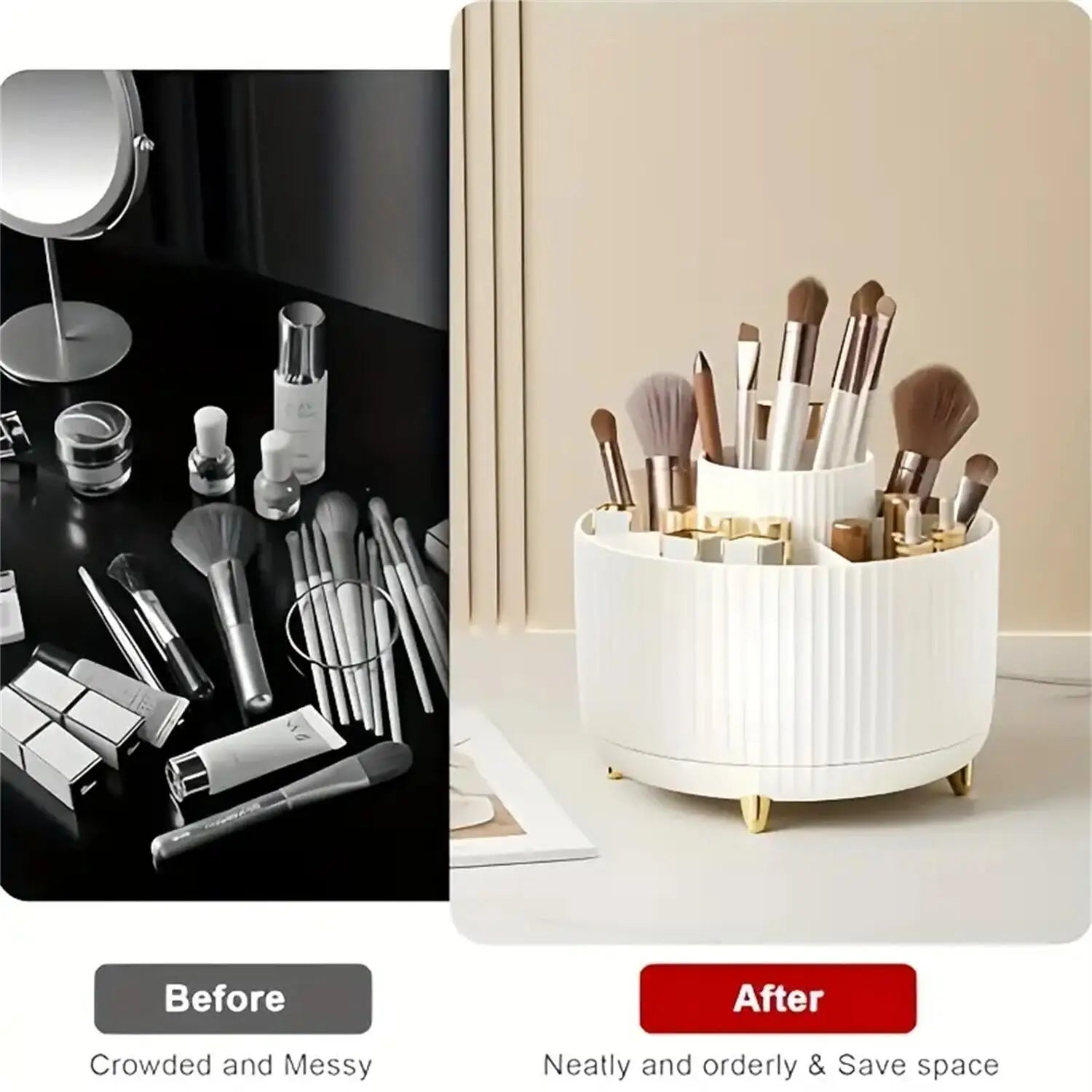 360° Rotating Makeup Organizer - 1pc Plastic Cosmetic Storage with 5 Compartments - Multi-Functional Holder for Brushes - im…