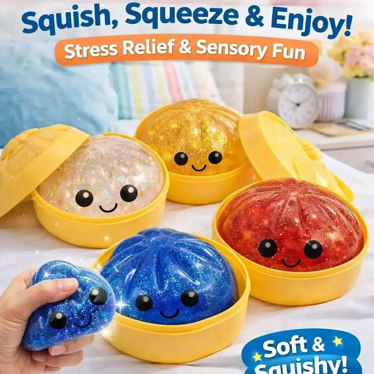 Steamed Bun Squeeze Toy Simulation Bao Stress Relief Fidget Toy with Beads Sparkles Soft Squishy Sensory Decompression Acces…