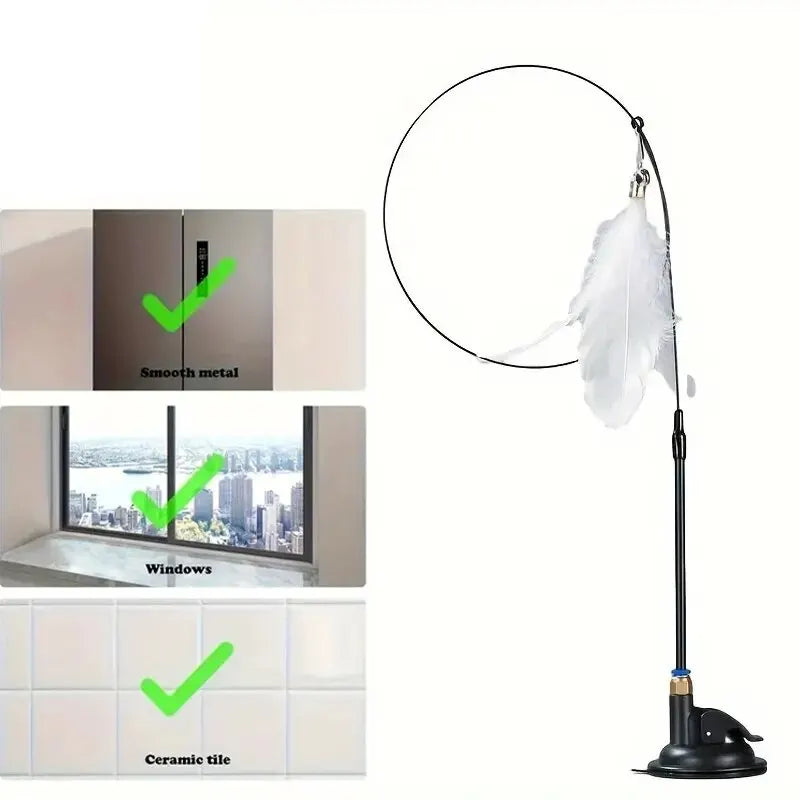 Cat Teaser Toy - Interactive Bell & Feather Wand - Long Suction Cup Pole for Exciting Playtime Adventures - Ultimate Cat Toy…