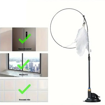 Cat Teaser Toy - Interactive Bell & Feather Wand - Long Suction Cup Pole for Exciting Playtime Adventures - Ultimate Cat Toy…