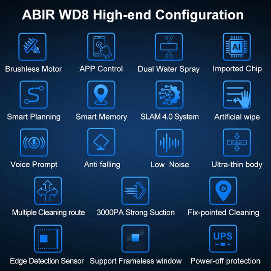 ABIR WD8 Robot Window Vacuum Cleaner,Dual Water Spray,Laser Sensor,Smart Home Glass Wall Wet Dry Cleaning ,APP&Remote Contro…