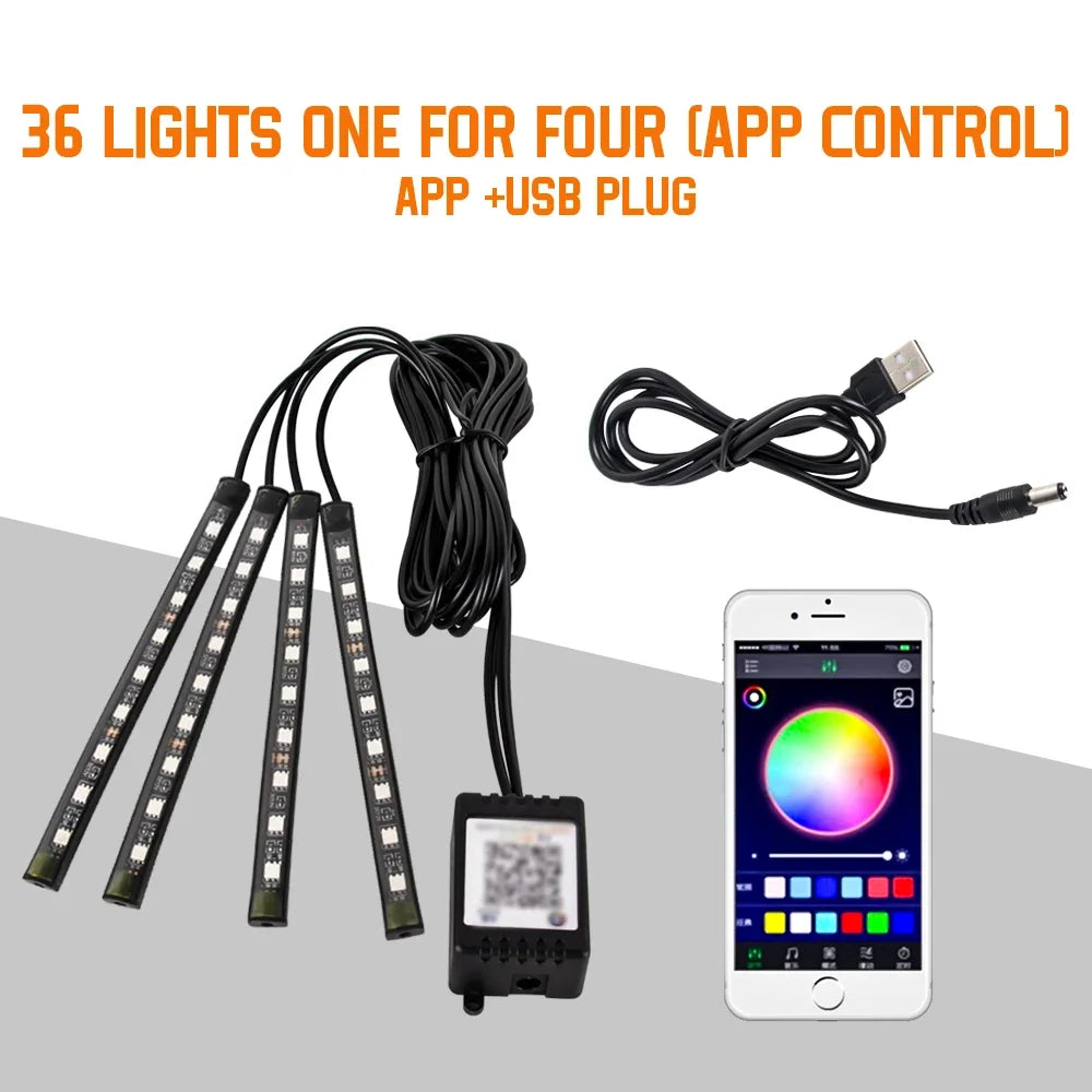 Neon 36 48 72 LED Car Interior Ambient Foot Light Wireless Remote Music APP Control Auto RGB Atmosphere Decorative Lamp - im…