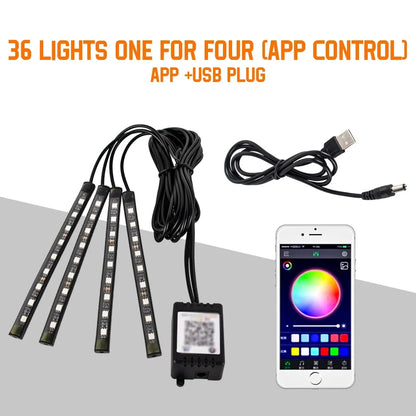 Neon 36 48 72 LED Car Interior Ambient Foot Light Wireless Remote Music APP Control Auto RGB Atmosphere Decorative Lamp - im…