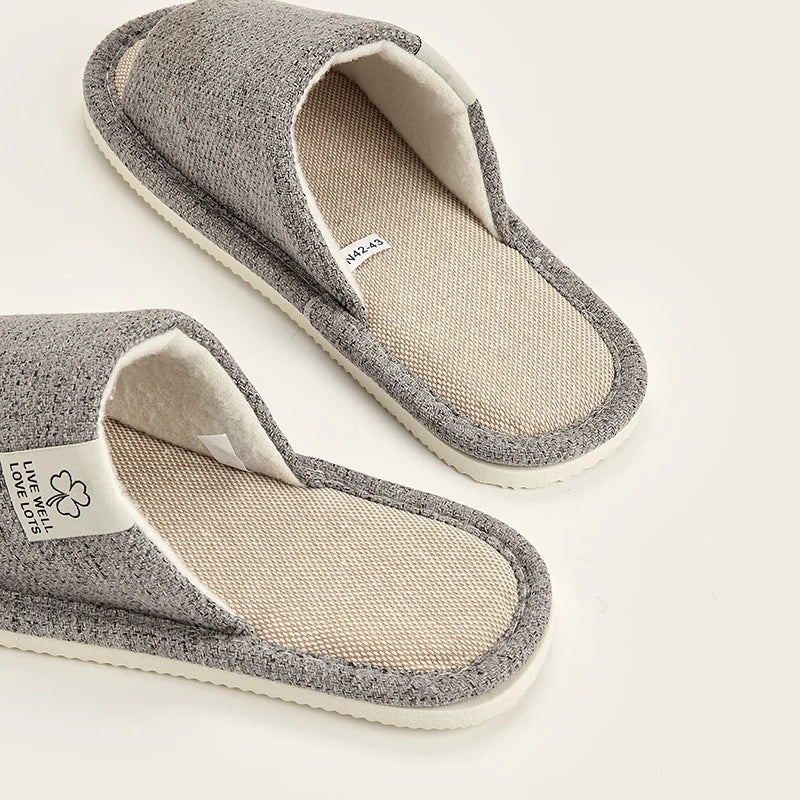 Home Linen Slippers For Men In Spring&Autumn Comfortable Bedroom Open-toed&Breathable Slippers Men's & Women's Shoes Summer…