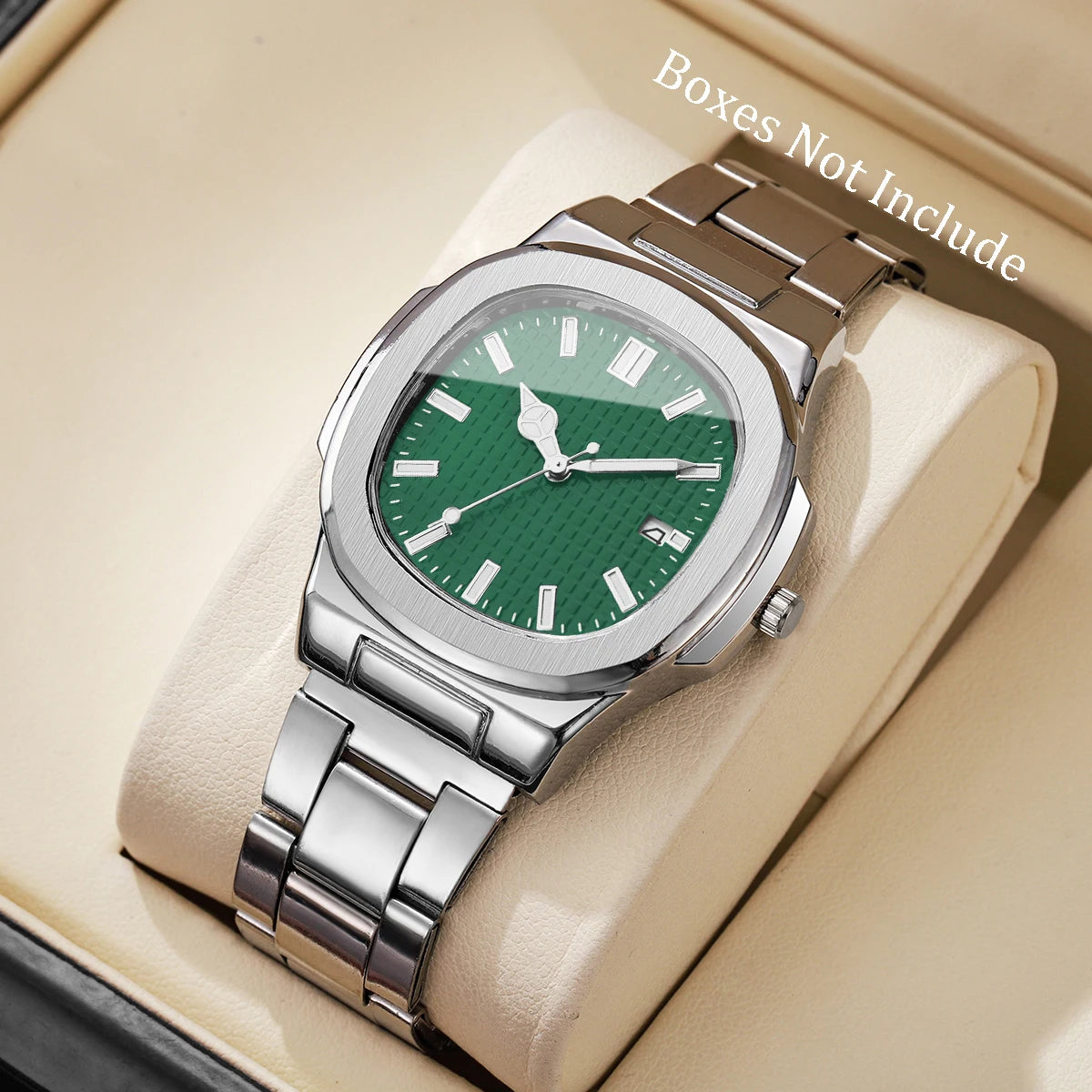 Luxury Men Business Watches Fashion Square Dial Stainless Steel Strap Quartz Watch with Calendar For Mens Clock（Without Box）…