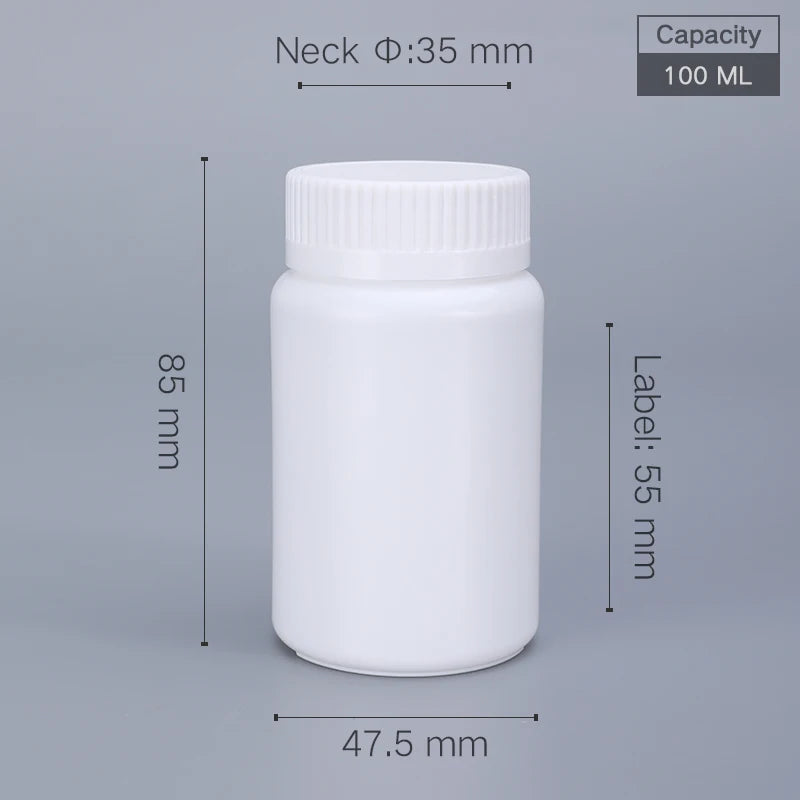 10pcs 20-200ml Plastic HDPE White Empty Seal Bottles, Refillable Pill Vials for Medicine, Capsule, Solid Powder, Reagent Sto…