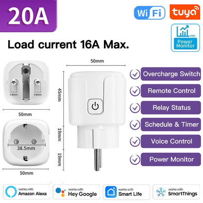 TNCE Tuya Wifi/Zigbee3.0 Smart Socket EU Plug 16/20A Power Monitor Remote Control Smart Life APP Remote Control Alexa - imag…