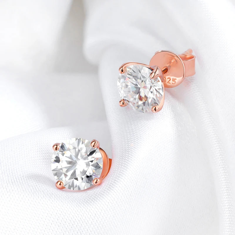 Smyoue 0.2-3CT Rose Gold Color Moissanite Stud Earrings for Women Sparkling Classic Wedding Lab Diamond Earring Pure 925 Sil…