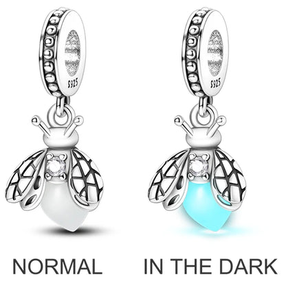 2026 Hot Sale Charms Bead 925 Sterling Silver Pink Butterfly Luminous Firefly Dangle Fit Bangle Bracelet Necklace DIY Jewelr…