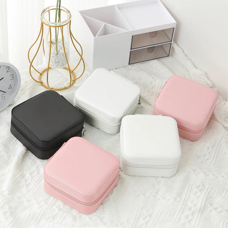 1pcs Single Layer Storage Box Ladies Travel Leather Jewelry Box Classic Black Pure White Fashion Pink Storage Box - image 2