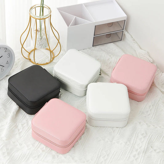 1pcs Single Layer Storage Box Ladies Travel Leather Jewelry Box Classic Black Pure White Fashion Pink Storage Box - image 2