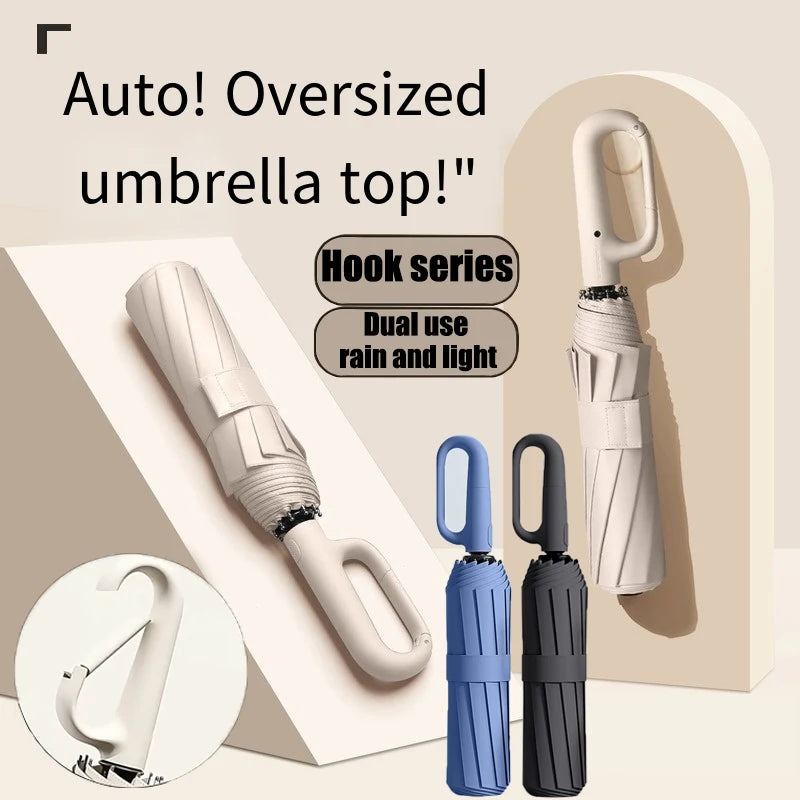 Oversized Reinforced Windproof Rainproof Dual-use UV Resistant Fully Automatic Rotating Ring Buckle Umbrella Fold Double Keel