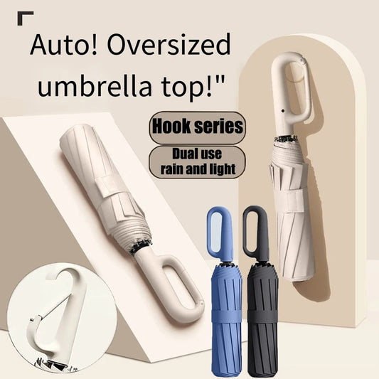 Oversized Reinforced Windproof Rainproof Dual-use UV Resistant Fully Automatic Rotating Ring Buckle Umbrella Fold Double Keel