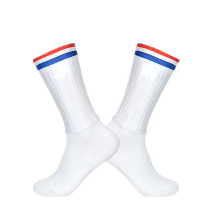 Aero Cycling Summer Anti Socks Whiteline Slip Silicone Socks Men Bicycle Sport Running Bike Socks Calcetines Ciclismo - imag…