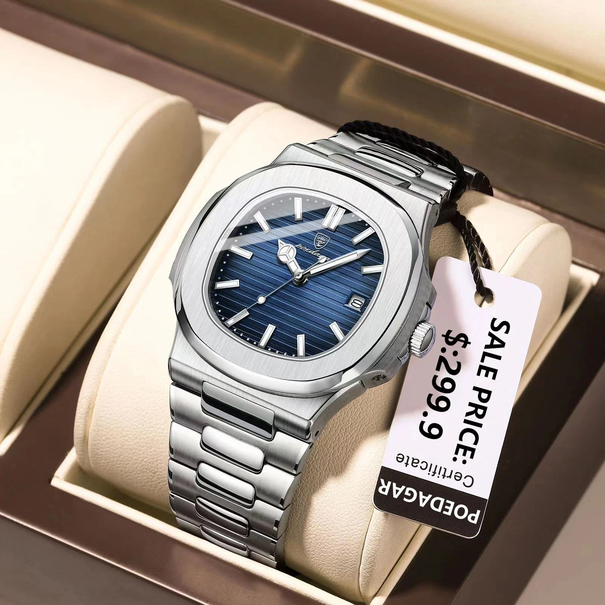 POEDAGAR Square Luxury Men Wristwatch Waterproof Luminous Date Stainless Steel Male Clock Business Sports Quartz Watches For…