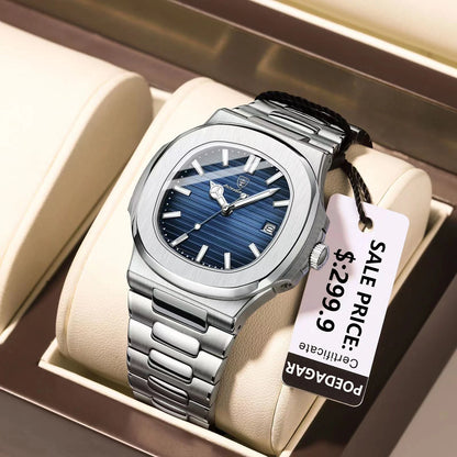 POEDAGAR Square Luxury Men Wristwatch Waterproof Luminous Date Stainless Steel Male Clock Business Sports Quartz Watches For…