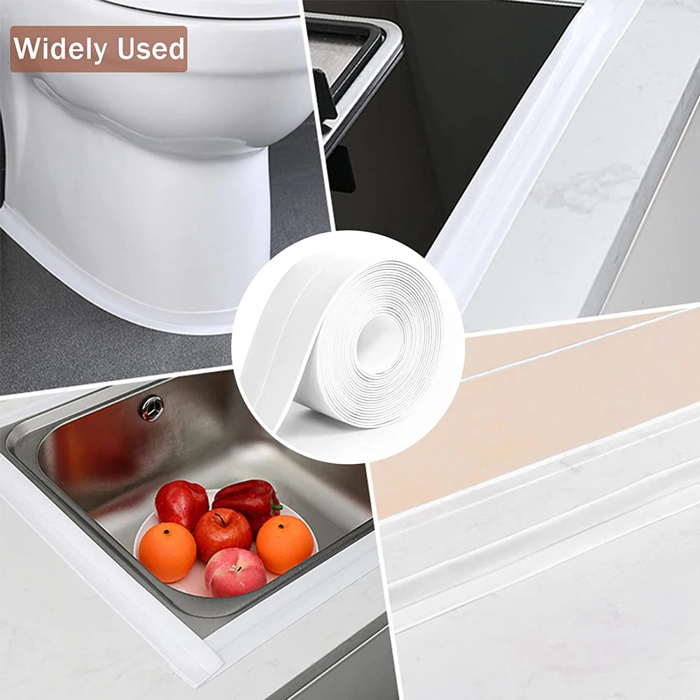 3.2M Bath Caulk Tape Self Adhesive PVC Oil-Proof Kitchen Sink Edge Corner Wall Sticker Waterproof Toilet Sealing Strip Tape…