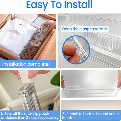 Drawer Dividers 4/6/8/12 Pack, Plastic Drawer Dividers for Baby Clothes, Kitchen Cutlery and Office Storage, Easy to Install…