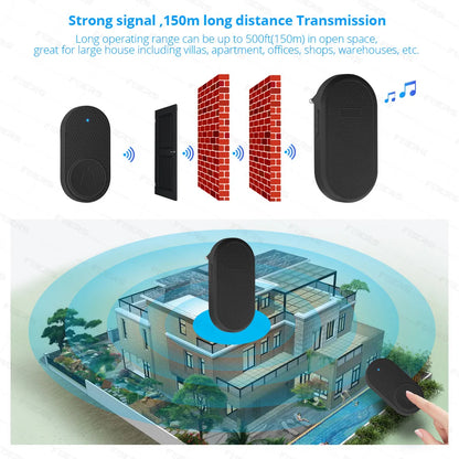 Fuers Wireless Doorbell Waterproof Welcome Chime Home Door Bell Intelligent 32 Songs Smart Melodies Alarm With Battery - ima…