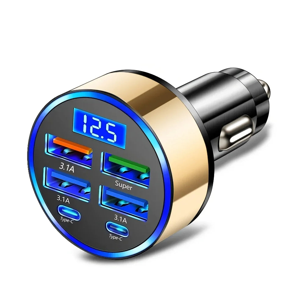 6-in-1 Fast Charging Car Adapter 3.1A Dual Type-C Digital Display Smartphones Tablets Power Banks Black Portable Charger - i…