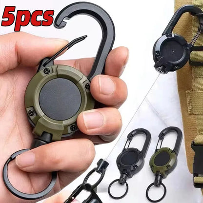 Retractable Heavy Duty Pull Reel Carabiner Strong Steel Wire Rope Buckle Spring Key Ring Outdoor Sporty attachment Keychain…