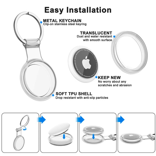 Waterproof Anti-lost Keychain Holder TPU Case for Apple Airtag Air Tag Dog Cat Pet Collar Keys Tracker Protective Full Cover…